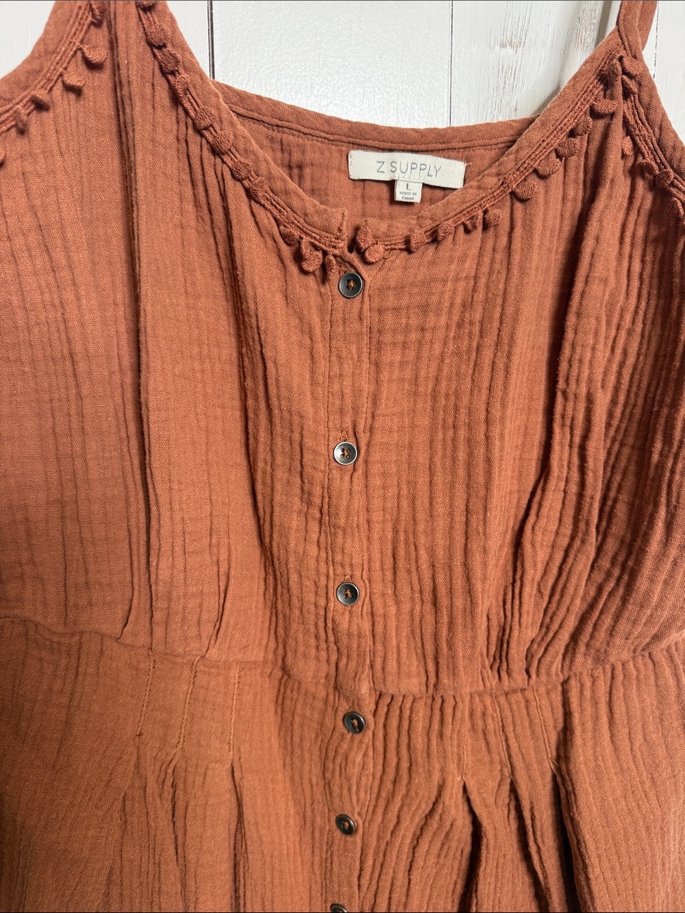 Z Supply Rust Button-Front Mini Dress with Spaghetti Straps - Picture 7 of 12